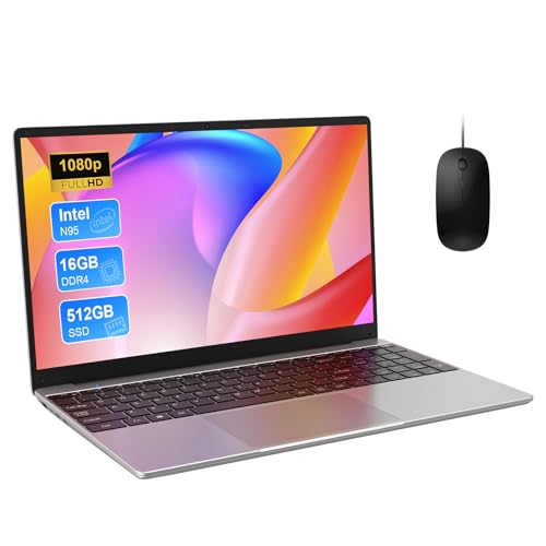Computador portátil de 15,6 polegadas, 16 GB DDR4 512 GB SSD TF expansão portátil, portátil CPU N95 (até 3,4 GHz), Win11 PC Notebook com 2,4 G/5 GHz WiFi, tipo-C, USB 3.0, Bluetooth 5.0, Bluetooth 5 0