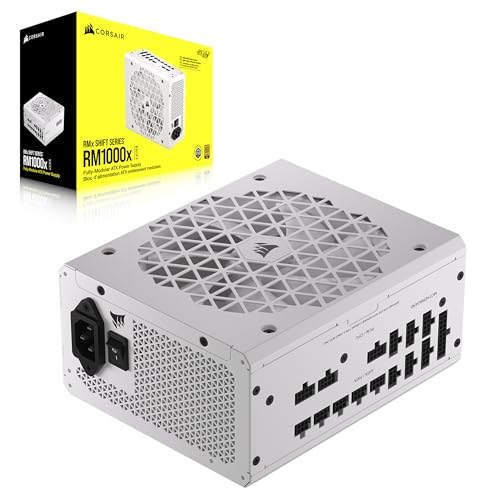 CORSAIR RM1000x SHIFT Fonte de alimentação ATX totalmente modular - interface lateral modular - compatível com ATX 3.1 e PCIe 5.1 - modo ventilador a zero RPM - eficiência 80 PLUS Gold - branco