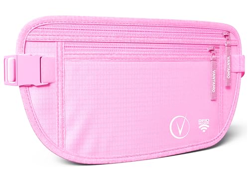 Cinto de dinheiro oculto para viagens, carteira de cintura com proteção RFID, Boneca rosa, Minimalista