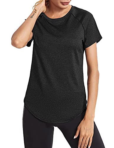Wayleb T-shirt desportiva mulher t-shirt de manga curta t-shirt folgada de secagem rápida t-shirts de malha mulher ioga fitness top roupa desportiva treino atlético