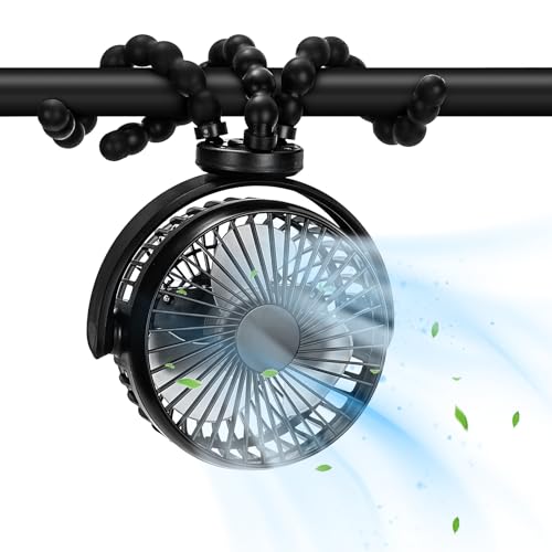 Ventoinha para carrinho, ventilador portátil 40 horas ventilador pequeno 360 ° rotativo 5200 mAh ventilador de mesa para bebé para quarto assento de carro berço fita de correr viagem