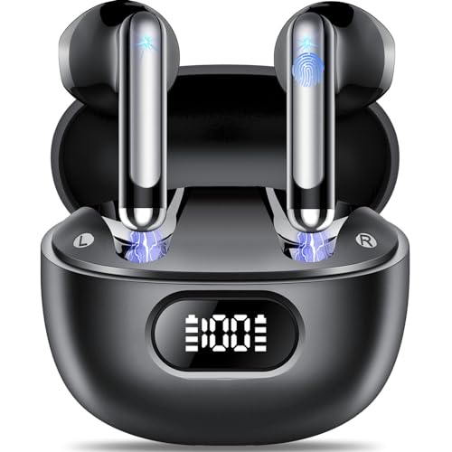 Tukio Auriculares sem fios Bluetooth, auriculares Bluetooth 5.3, 4 Mic com redução de ruído ENC, 50H com graves, capacetes sem fios Bluetooth IP7 impermeável, carregamento rápido USB-C, ajuste