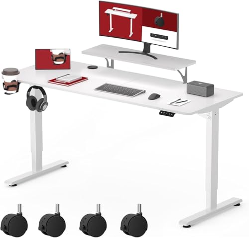 SANODESK SQ1 Mesa de pé com suporte para monitor, 4 rodas, painel telescópico bidirecional e função de memória (branco)