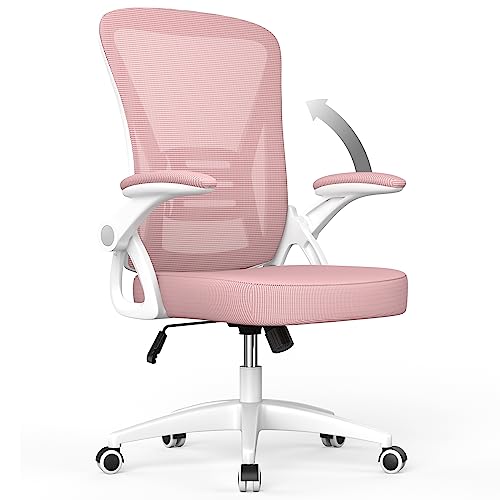 rattantree Cadeira de escritório, cadeira de secretária ergonómica com apoio de braços dobráveis, altura ajustável, suporte lombar, cadeira giratória para computador com almofada de assento acolchoado