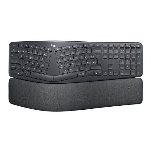 Logitech ERGO K860 Teclado sem fios e ergonómico - teclado partido, apoio para os mãos, escrita natural, conectividade Bluetooth e USB, compatível com Windows/Mac, Disposição QWERTY espanhol - grafite