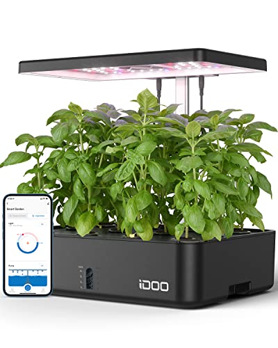 iDOO WiFi Smart Garden Sistema de cultivo impermeável, candeeiro LED de planta com temporizador automático, ventilador, 12 vagens jardim interior e altura ajustável WiFi inteligente