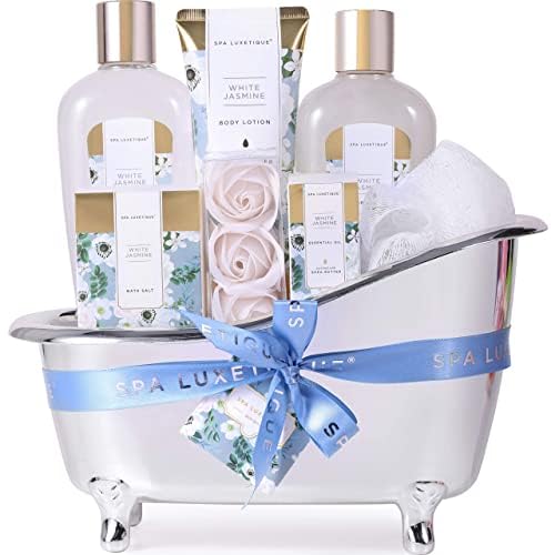 Spa Luxetique Spa-Gift-Set 8PC Jasmin casa de banho com óleo essencial, Pamper-Gift-Sets para mulheres, presentes para mãe, presentes Wellnes para mulheres presente do dia da mãe