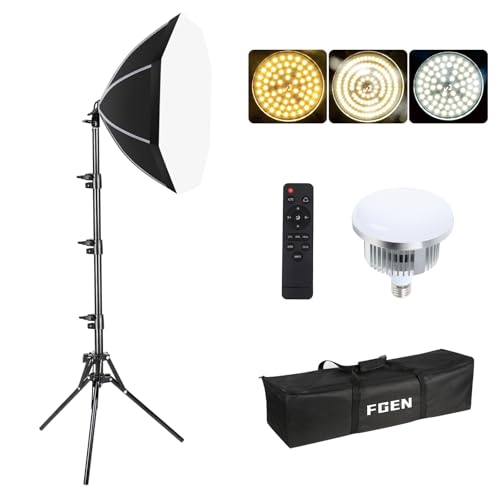 FGen Softbox Conjunto de estúdio fotográfico (50 cm, octogonal, com lâmpadas LED ajustáveis de 85 W, 2700 a 6400 K, suporte de luz ajustável de 150 cm para Youtube, gravação de vídeo Tiktok