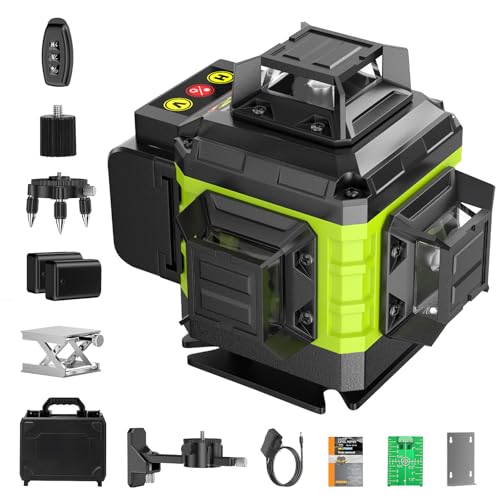 Nível laser automático de 360 graus, nível laser verde de 16 linhas, 2 x 360 horizontal e 2 x 360 verticais, 2 x bateria, montagem na parede, controlo remoto, base magnética, suporte magnético
