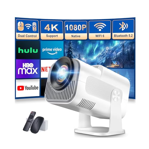 [App integrado] Projetor portátil, 1080P Full HD mini projetor vídeo com suporte 4k, com WIFI6 e Bluetooth5.2, gira 180 ° com correção trapezoidal automática, para TV Stick/USB/HDMI/PC/Laptop
