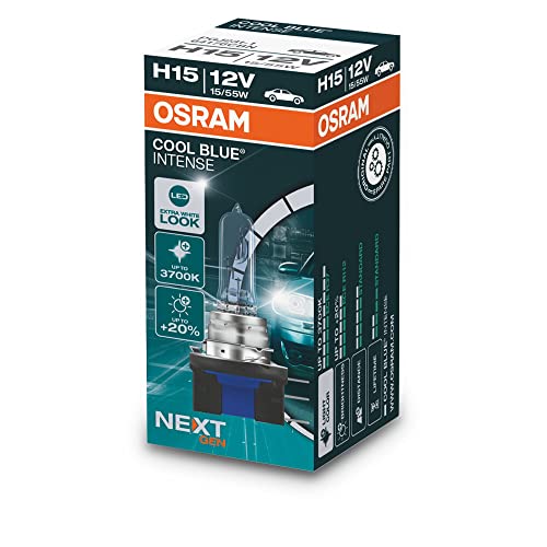 OSRAM COOL BLUE INTENSE H15, +20% mais brilho, até 3700 K, lâmpada de farol halogéneo, aparência LED, caixa dobrável (1 lâmpada)