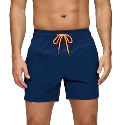 Vorvowry Fato de banho homem secagem rápida respirável fato de banho estampado leve boxer cuecas banho para natação praia surf de bolso com fecho de correr