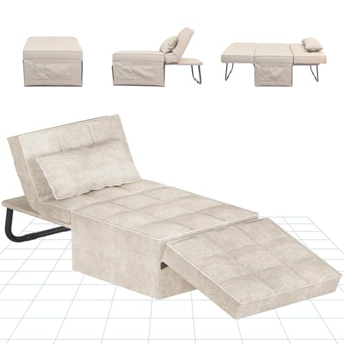 FLEXISPOT Poltrona para dormir expansível poltrona para dormir dobrável com função de cama, poltrona com função de dormir, poltrona para cama conversível, capacidade de carga até 300 kg, bege