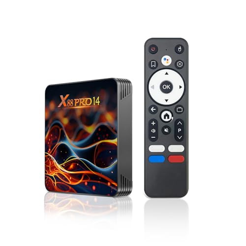 TV Box Android 14.0, TV Box 4K com 2 GB RAM 16 GB ROM RK3518 Quad-Core 64 bit Cortex-A53 Mali 450 MP2 GPU suporte Wi-Fi de dupla banda, Bluetooth 5.0, 10/100 M Ethernet HDRRR. 10 cm