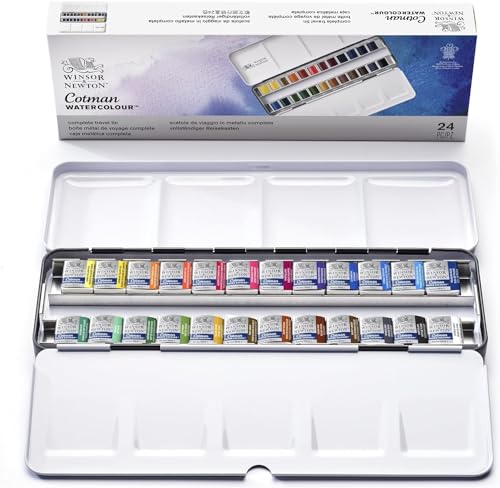 Winsor & Newton Aguarela Cotman - Caixa de aguarela Sketcher - conjunto de 24 meias godets, cores sortidas