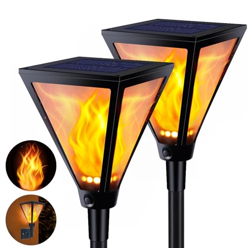 Qedertek 2 lâmpadas solares para exteriores grandes: 94 luzes LED solares para jardim ao ar livre com efeito de chama realista IP65 impermeável tochas solares de jardim para jardins, estradas,