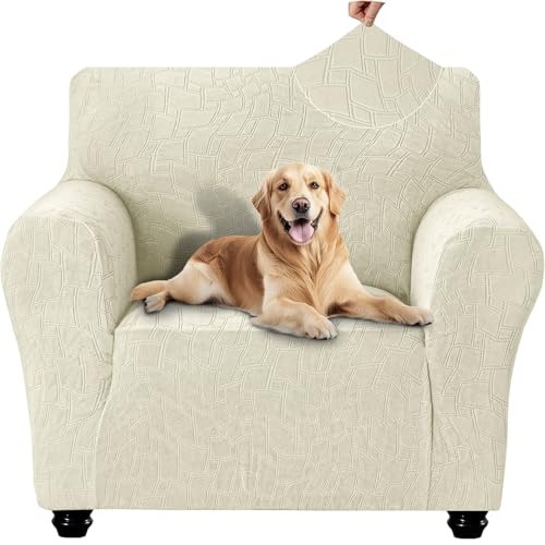Ystyle Capa para sofá de 1 lugar, Couch Cover elásticas, capa para sofá anti-riscos gatos, forro para sofá antiderrapante, protetor antimanchas, lavável, sofá Cover anti-cães, bege