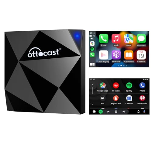 OTTOCAST Adaptador sem fios Android Auto e Carplay, 2 em 1 adaptador sem fios converta com cabo a sem fios Plug & Play WiFi Auto Connect atualização online para carro com AA e Carplay