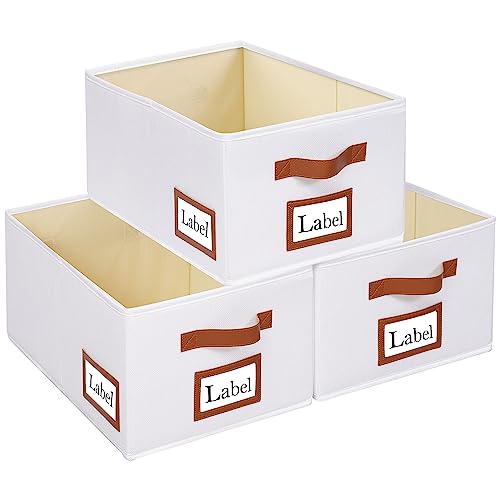 OUTBROS Caixa de armazenamento, recipientes de armazenamento dobráveis, conjunto de 3 organizador de armário, para roupas, livros, quarto, prateleiras e mais, (40 x 30 x 20 cm, branco)