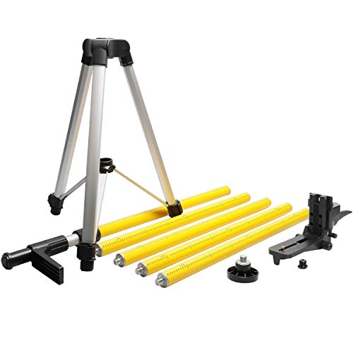 Huepar Poste de montagem a laser de 3,7 m para nível laser rotativo e linear, poste telescópico com tripé, braçadeira de montagem ajustável com rosca macho de 1/4"-20 e adaptador rosqueado de 5/8"-11