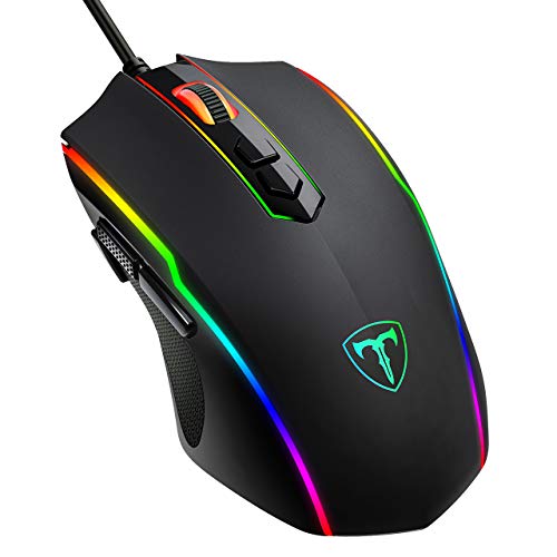 VIVIJO Rato Gaming com cabo, 5 dpi ajustáveis até 7200, rato ótico, ergonómico, RGB com 8 botões programáveis e iluminação RGB para PC, portátil