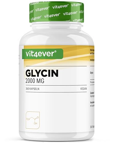Glycine - 365 cápsulas - altamente dosado com 2000 g por porção diária - especialmente alta pureza - sem aditivos - vegano
