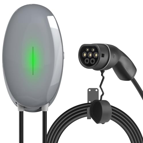 WISSENERGY 7,4 kw estação de carregamento EV, monofásico tipo 2 carregador de carro elétrico, Wallbox tomada europeia IEC 62196-2 com cabo 5M 32A cinzento