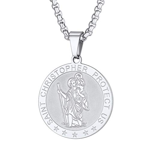 PROSTEEL Padrão São Cristóvão portador de Cristo medalha redonda/oval pendente protetor personalizável, aço inoxidável
