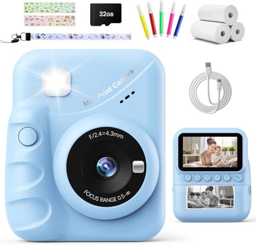 TIATUA Câmara com fotos infantis instantâneas, 3,0" HD 48 MP câmara instantânea para crianças com cartão de 32 GB e papel de impressão, HD 1080P câmara instantânea para meninos e meninas 3 a 12 anos