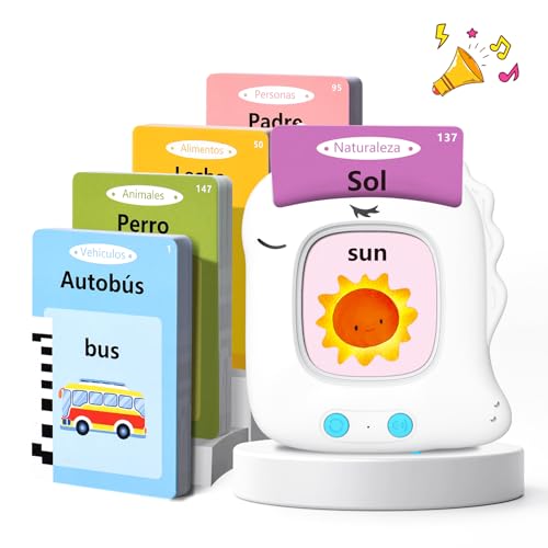 Cartões Flash falantes brinquedos educativos para crianças 2 anos 112 folhas 224 palavras cartões falantes brinquedos de aprendizagem Talking Flash Card, espanhol / inglês / bilíngue (branco)