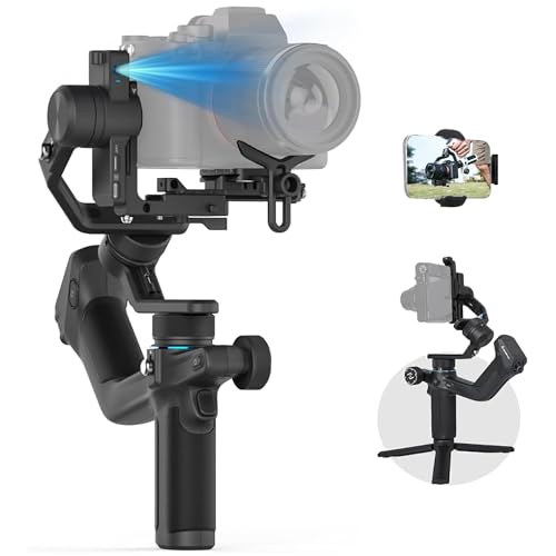 Feiyu SCORP Mini 2 - Cardan estabilizador tudo em 1 para câmaras sem espelho, GoPro e Smartphones, cardan portátil de 3 eixos com rastreamento de AI, ecrã táctil e cabo integrado, cor preta