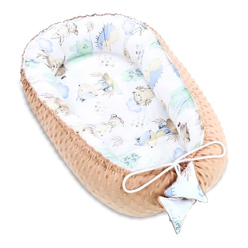 Totsy Baby Ninho de bebé recém-nascido 90 x 50 cm, redutor de berço de colecho Minky Winter quente boné ideal para moisés, gôndola e viagem ouriço caqui