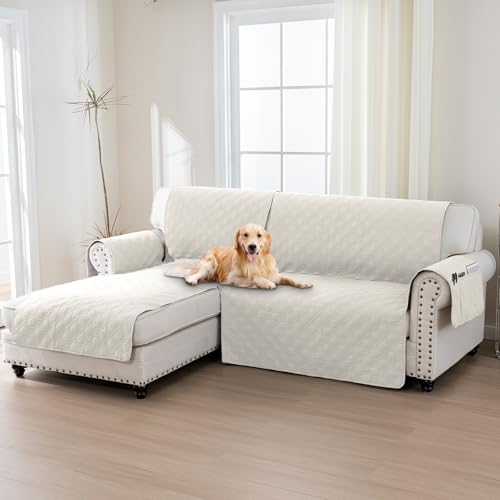 BellaHills Capa sofá Chaise Long, capa de 2 lugares, capas sofá Chaise longo braço esquerdo, 100% capa sofá impermeável forma de L 205 cm, bege