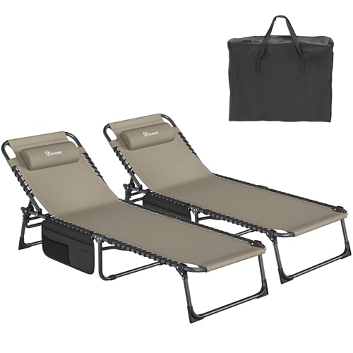 YITAHOME 2 espreguiçadeiras dobrável de praia, 190 x 60 cm, espreguiçadeiras, jardim e exterior, 4 posições ajustáveis, espreguiçadeiras, piscina com apoio de cabeça e bolso lateral, carga de 300 kg