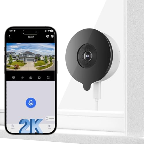 YESKAMOU 2 K, 3 MP, câmara de vigilância Wi-Fi interior 2,4/5 GHz, para vigilância exterior, visão noturna colorida, deteção de pessoas/movimento, gravação 24/7, instalação sem brocas