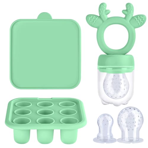 Aolso Bebé Comedeiro de frutas, moldes de palhetas leite materno para bebé, alimentador de silicone sem BPA para auto-alimentação segura do bebé, bandejas para congeladores de alimentos - verde claro
