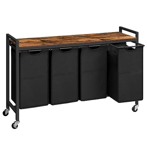HOOBRO Cesto para roupa suja, cesta de lavagem, 4 sacos de tecido Oxford removíveis, carrinho de lavandaria, 4 x 39,8 l, 110,5 x 33 x 74,5 cm EBF04XY01