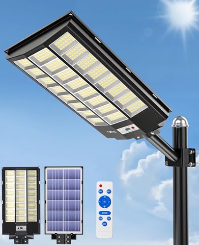 JAYNLT 7200 W Lâmpadas solares exteriores, 6500 K holofotes solares com sensor de movimento, luz solar exterior impermeável, candeeiro solar exterior para pátio, calçados, rua