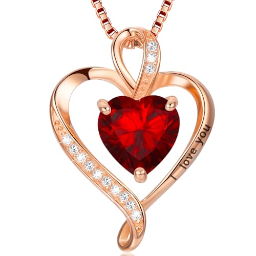 LAVUMO Colares mulher pingente coração gravado I Love You colar prata de lei 925 infinito com pedras de nascimento presente para mulher namorada esposa mãe aniversário aniversário natal
