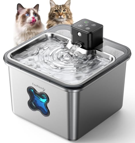 FEELNEEDY Fonte para gatos sem cabo 3,2 l, porta-bebés gatos em aço inoxidável com sensor de movimento, bateria recarregável de 4000 mAh, adequada para máquina de lavar louça