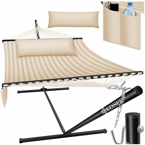 KESSER® Rede Hill com estrutura almofada dupla para 2 pessoas - moldura resistente - capacidade 200 kg interior e exterior XXL balanço duplo multiplayer jardim piscina varanda terraço bege