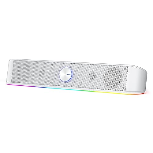 Redragon GS560 RGB - Barra de som de secretária RGB, altifalante de computador de 2,0 canais com barra de iluminação dinâmica, sincronização de luz de áudio, controlo tátil retroiluminado com