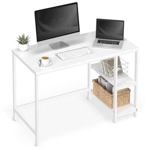 VASAGLE Secretária, mesa de computador, com 2 prateleira à esquerda ou à direita, para escritório, quarto, estrutura de aço, moderna, branco Bordo LWD047W44
