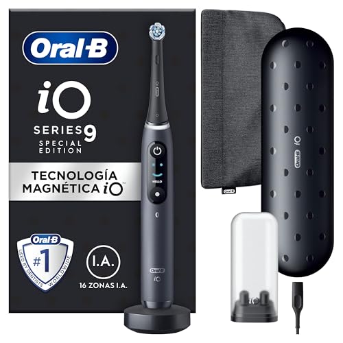 Oral-B iO 9 Escova de dentes elétrica com cabo recarregável, 1 cabeça, estojo de viagem com carregador e capa magnética, desenhado por Braun, presentes originais para mulher e homem - preto