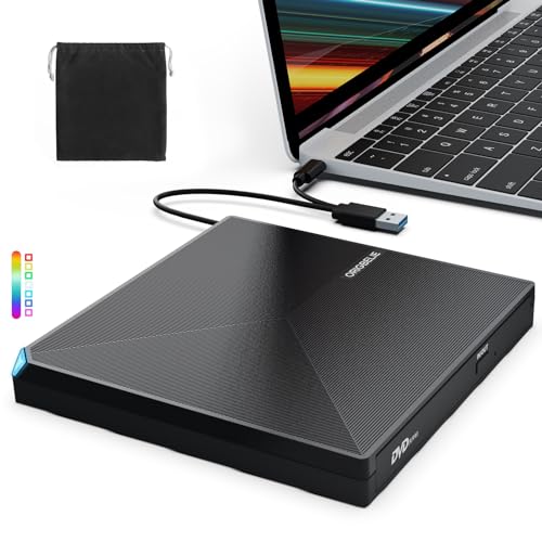 ORIGBELIE Gravador de DVD externo USB 3.0 e Type-C, ultra fina CD/DVD +/-RW Drive, portátil leitor de DVD externo para PC, portátil, secretária, MacBook Pro/Air, Windows