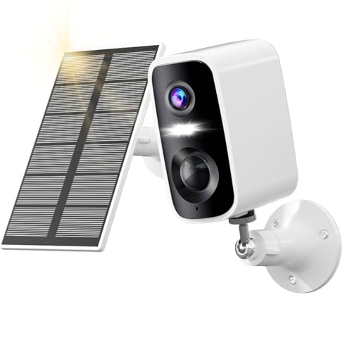Câmeras de segurança solares sem fios para exteriores, câmaras Wi-Fi de 2K e 4 MP alimentadas por bateria para vigilância doméstica, deteção de movimento PIR, resistente à água