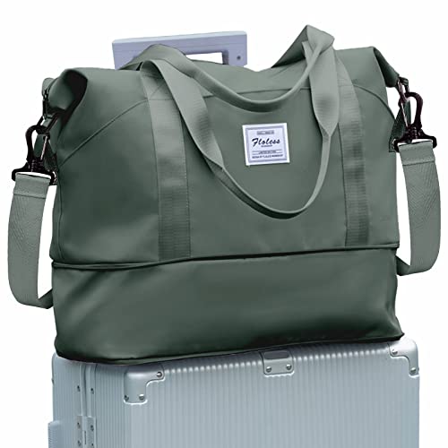 Bolsa de viagem para mulher, mala de desporto para ginásio para mulher, mala de fim de semana, mala de transporte, mala de praia, bolsa de noite, bolsa de bagagem impermeável expansível, A1-verde