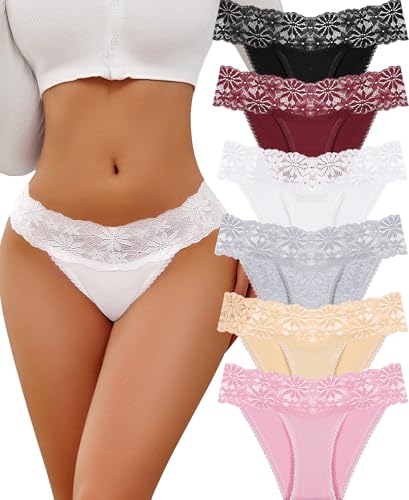 ALL OF SHE Roupa interior feminina de algodão lingerie de renda calças compridas sexy de mulher na moda e respirável conjunto de 6 peças