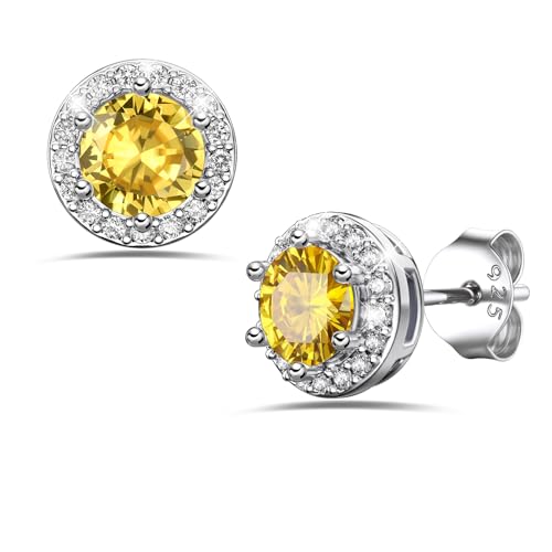 Bestyle Brincos mulher pedra de nascimento brincos prata zircónia cúbica brincos de prata de lei hipoalergénicos