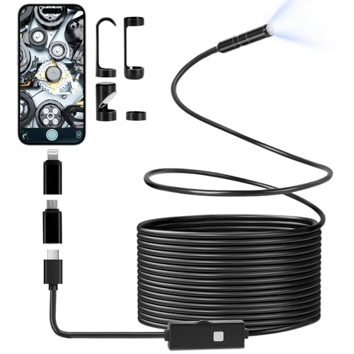Romon Endoscópio câmara de inspeção, 1080 HD câmara de cobra câmara endoscópica flexível com 8 luzes LED sem necessidade de WIFI impermeável IP67 câmara inspeção tubos para tablet Smartphone (10 m)